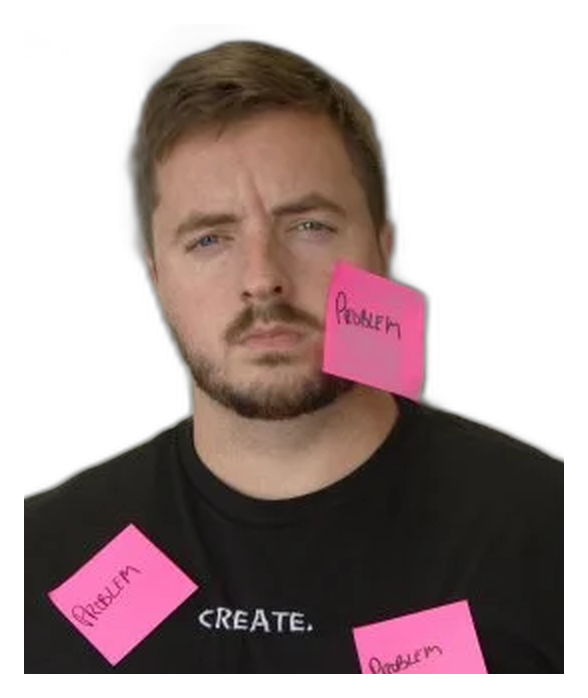 Johnny Saye, covered in pink problem post-its
